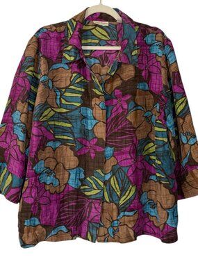 Valerie Stevens Multicoloured Floral Silk Blouse Size 1X